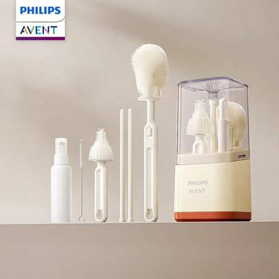 Philips Avent Avent 6 In 1 Bottle Cleaner Brush Set - Baby Bottle Cleaner Kit With Silicone Brush, Portable Bottle Brush Set, Silicone Cleaning Brush, Newborn Specific Cleaning Brush Set