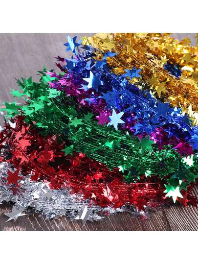 1 件 295 英寸圣诞星丝带，金色星形飘带，适用于圣诞树悬挂装饰、DIY 花环、桌面装饰、主题派对、圣诞氛围布置、节日庆典