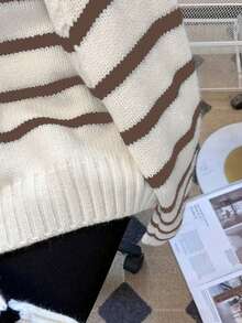 Women's Striped Color Block Turtleneck Knit Pullover Sweater