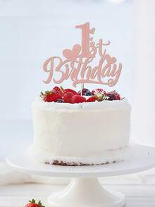 1件裝玫瑰金亮片竹製1歲生日蛋糕插牌，適用於1歲生日派對裝飾，男孩或女孩1歲生日慶祝用品 - 彩色 - 查看 6