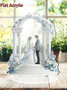 2D Crystal Wedding Statue - Bride And Groom Standing On Balcony With Floral Decor, Ideal For Home Decor, Wedding Gifts And Event Centerpieces, No Power Needed, Wedding Decoration
