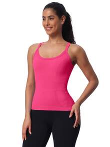 MathCat Workout Tank Tops For Women With Built In Bra, Sleeveless Gym Tops Seamless Racerback Athletic Yoga Shirts - 野莓 - 查看 1