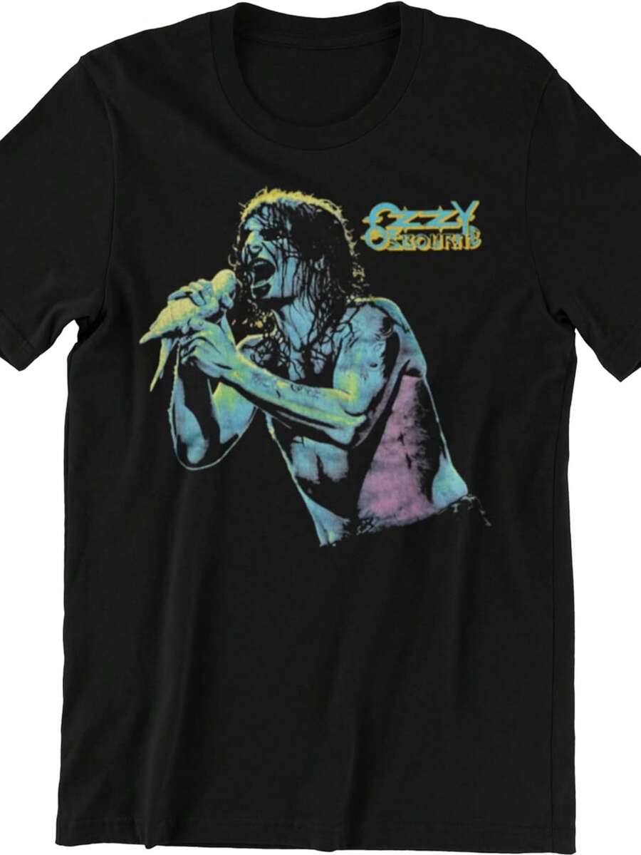 T Shirt For Men & Women Front & Back Print Black Graphic Crew Neck, Short Sleeve - 黑色 - 查看 1