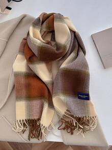1pc Unisex New Plaid Faux Cashmere Scarf, Thick & Warm, Versatile For Daily Use For Dress - A - View 7