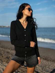 GIGOGOU Spring Autumn Women Knit Cardigan,Long Sleeve Tops - Black - View 5