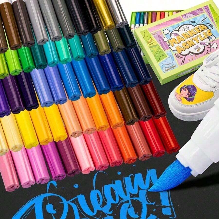 84 Farben Acrylfarben Stifte Pinsel Marker Stifte für Künstler Felsen Malerei, Glas, Keramik Stoff DIY Karten Herstellung Kunstbedarf Schreibwaren - Verschiedenfarbig - Übersicht 1