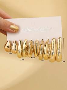 2pcs-30pcs Fashion Elegant New Multi-Element Asymmetrical Shaped Earring Set, Lightweight CCB Material, C-Shape And Teardrop Design, All-In-One Set To Meet Women's Daily Outfit Needs