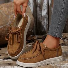 Retro Suede Thick Sole Lace-Up Women Casual Shoes, Lightweight Shock-Absorbing Fashionable For Daily Wear - 棕色 - 查看 2