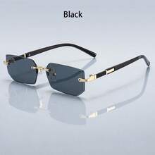 奢华无框矩形渐变镜片男女通用时尚眼镜，金属镜框，设计师品牌时尚眼镜，夏季柔和色调，优雅美学，度假装扮，热带海滩度假风，经典摩托车驾驶眼镜，男士时尚眼镜 - 101 - 查看 25