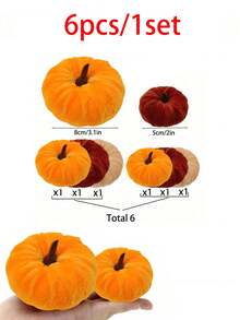 6 件仿天鹅绒泡沫织物南瓜装饰，秋季南瓜家居装饰，什锦天鹅绒南瓜假南瓜，人造秋季餐桌装饰，可重复使用的感恩节，秋季餐桌中心装饰，天鹅绒工艺南瓜，适合秋季家居农舍丰收感恩节装饰，餐桌中心装饰
