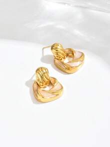 1 Pair Retro Dual-Tone Geometric Earrings, Simple Yet Stylish Design Adds Vintage Flair To Your Look - Yellow Gold - View 6