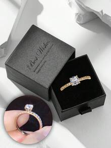 Anillo de circonita cúbica elegante, plateado de platino con diamante simulado, adecuado para compromiso, boda y ocasiones de regalo para mujeres - Dorado - Ver 12