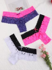 6 Pcs Elegant Lace Trim Panties Set, Comfortable Stylish Lingerie, Perfect For Romantic Nights & Special Occasions, Summer,Sexy Underwear - 彩色 - 查看 4