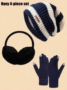 4/1 Piece Of Loose Large-Head Woolen Hat, Windproof And Warm All-Match Knitted Hat, Pile Hat, Cold-Proof Earmuffs, And Knitted Touch-Screen Gloves. Autumn Decor Valentines Gift - Multicolor - View 14