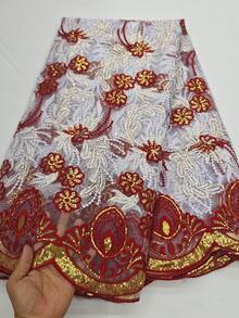 1 Yard /5 Yard African Lace Fabric 2025 High-Quality High-Grade Sequins Nigeria Sliky Fiber Fabric Suitable For Wedding Exquisite Three-Dimensional Flower Pattern DIY Handmade Materials With Embroidery Suitable For Cutting And Dry Cleaning, And A Variety Of Colors Are Available - Multicolor - View 5