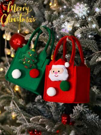 1个圣诞苹果手提毛毡袋，圣诞夜糖果袋和圣诞小礼物袋，采用柔软耐用的毛毡材质，融合丰富的圣诞元素，营造节日氛围，适合圣诞夜苹果包装、圣诞装饰和冬季房间装饰。
