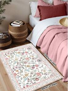 Thảm trải sàn cao cấp phong cách Bohemian cổ điển màu hồng họa tiết hoa, chống trơn trượt và có thể giặt máy, hoàn hảo cho phòng khách, phòng ngủ, hành lang - Thiết kế sân hiên trang nhã với những bông hoa rực rỡ và họa tiết Baroque, thảm trong nhà | Thảm họa tiết hoa | Mặt sau chống trơn trượt, thảm phòng khách. - Màu Hồng baby - Xem 4