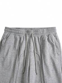 Men's Casual Solid Color Drawstring Waist Sports Wide Leg Pants, All Season, Fall - Light Grey - View 6