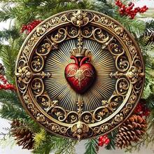 Vintage Sacred Heart Aluminum Wall Art - Golden Red Religious Decor, Home Office Spiritual Art - 彩色 - 查看 7