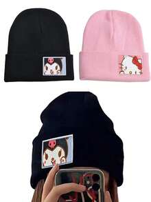 Sanrio 1Pc Kuromi Winter Warm Knit Hat Cartoon Hello Kittys Soft Comfortable Ski Cycling Cap Hat Gifts(Some Parts May Be Random)