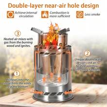SNUOK Przenośny piecyk ze stali nierdzewnej do użytku na zewnątrz, dwuwarstwowy, promiennikowy piecyk ogniskowy, odłączany, sztaplowany palnik do plecaka piknikowego, kuchenka do gotowania, grill węglowy, domowy ogrzewacz kominkowy, dwukanałowe spalanie wtórne, kompatybilny z wieloma paliwami, artykuły na obiady rodzinne, artykuły na świąteczne przyjęcia