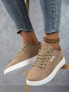 Women's Casual Sneakers, Fashion Streetwear White Shoes, Lightweight Skateboard Shoes - Khaki - View 4