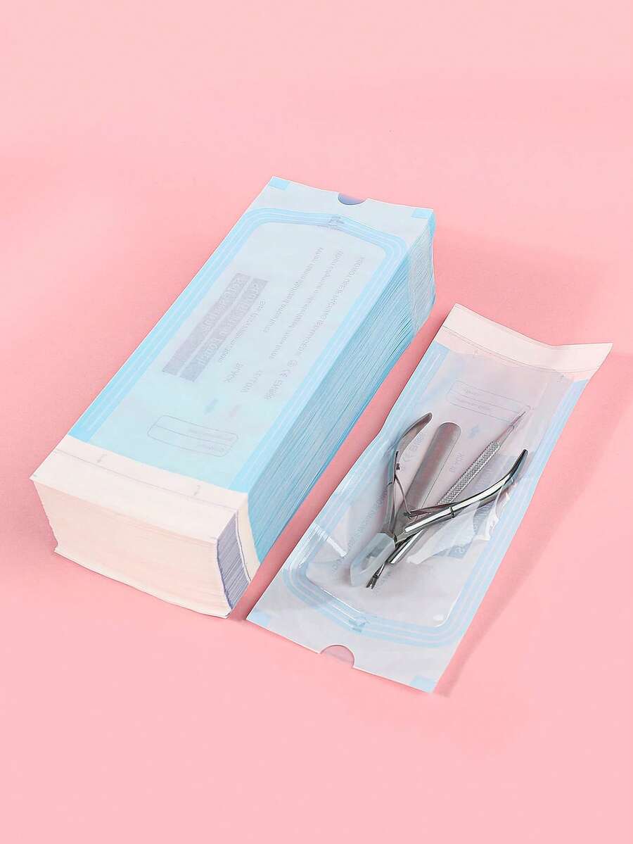 400/200/50/20pcs/Pack 90*230mm Disposable Nail Tool Sterilization Bags, Suitable For Nail Drill Bits, Sanding Strips, Steel Pushers, Etc., With Self-Sealing, Sterilization Indicator, Nail Supplies, Nail Tools, Nail Art Tools, Nails, Nail Tools (Suitable For Nail Extensions) - Blue and White - View 1