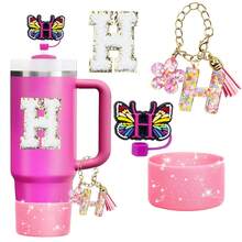 (Excluding Cups) 4 Cup Accessories, 1 Straw Stopper, 1 Coaster, 1 Small Pendant, 1 Letter Sticker