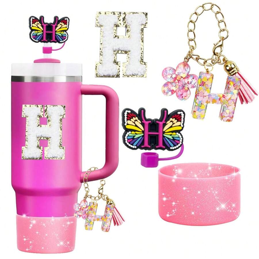 (Excluding Cups) 4 Cup Accessories, 1 Straw Stopper, 1 Coaster, 1 Small Pendant, 1 Letter Sticker