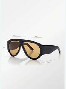 1 Piece European And American Style Stylish Oversized Sunglasses, Fashion Street Style Protective Eyewear Accessories For Summer, Vacation, Travel, Beach In Shield Shape - Cà phê - Xem 4