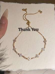 1pc Elegant Zirconia Diamond Flower Adjustable Bracelet, Chic Korean Style Design, Versatile For Commuting - Diamond Shaped Adjustable Bracelet - View 4