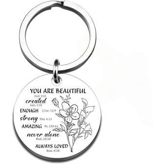 1件基督教礼物，送给女性的宗教礼物，天主教基督教圣经经文钥匙扣，送给基督徒姐妹的信仰十字架钥匙扣，生日圣诞礼物，励志礼物，包包挂饰，汽车饰品，送给老师朋友的礼物创意