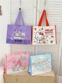 Sanrio Family Series Woven Tote Bag, Large Capacity Reusable Shopping Bag, Stylish & Practical for Daily Use, Made of Durable Polypropylene Material, Features Cute Cartoon Characters, Perfect for Shopping, Travel, and More, Portable & Lightweight, Ideal Gift for Kids and Adults Shopping, Travel, Who, Portable & Lightweight, Ideal Gift for Kids and Adults - 紫色 - 查看 8