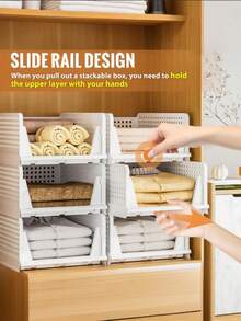 Phyllia 4 件装衣柜收纳整理箱，可堆叠塑料折叠抽屉篮，适用于厨房橱柜、食品储藏室、办公室、卧室、浴室，白色。可收纳衣柜内各种物品，也可将轻便物品存放于多个位置。可堆叠塑料收纳篮，可折叠衣柜整理箱，4 件装抽屉架收纳盒，适用于衣柜、厨房、浴室、办公室、宿舍，白色。