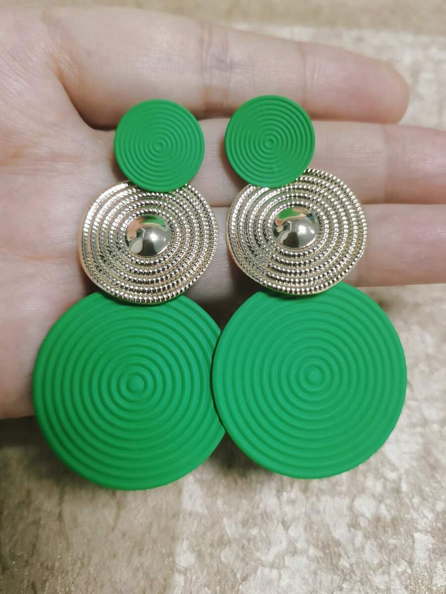 1 Đôi bông tai họa tiết sóng tròn thời trang đa năng dành cho nữ - màu xanh lá - Xem 1