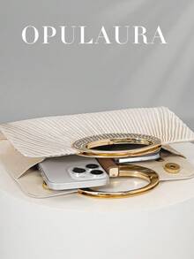 OpulAura 女士时尚闪亮水晶钻晚宴手拿包，奢华闪亮钻石镶嵌礼服手提包，适合晚会、派对、约会、鸡尾酒会、生日派对、新娘配饰、生日礼物 - 杏色 - 查看 4