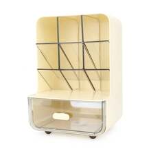 Portaplumas oblicuo de gran capacidad para estudiantes, caja de almacenamiento de papelería, estante de almacenamiento de escritorio para escuela y oficina, caja de almacenamiento de escritorio - Color crema - Ver 7