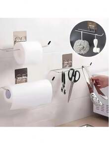 1 Piece Stainless Steel Heavy-Duty Wall-Mounted Paper Towel Holder (No Drilling Required) – Space-Saving, Drill-Free Installation, Modern Minimalist Design For Bathroom Storage, Suitable For Kitchen, Bathroom, Office, Restaurant – Easy To Install, Dual Function As Towel Rack & Towel Hook – Adhesive-Backed, Wall-Mounted, Ideal For Small Spaces, Durable Structure, Perfect For Apartment Living