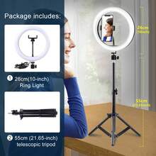 TOKQI 10-Inch Professional LED Ring Light Kit - Includes 55cm Adjustable Stand And Multifunctional Clip | USB Powered, Smart Fill Light, 3 Color Temperatures Adjustable, Suitable For Live Streaming/Makeup/Video Conferencing/Photography | Includes Phone Holder, Recommended Christmas Gift - Black - View 10