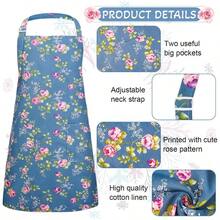 Plus Size Floral Aprons Women, Adjustable Kitchen Aprons With 2 Pockets Vintage Floral Aprons Gifts, 39x 39 In - Màu xanh hải quân - Xem 4