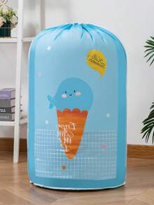 1 Stück große zylindrische Kordelzug Aufbewahrungstasche, bunte Cartoon-bedruckte Aufbewahrungstasche, geeignet für Zuhause, Zimmer und Kleiderschrank, staubdicht, platzsparend und langanhaltend Aufbewahrungstasche für Kleidung und Decken