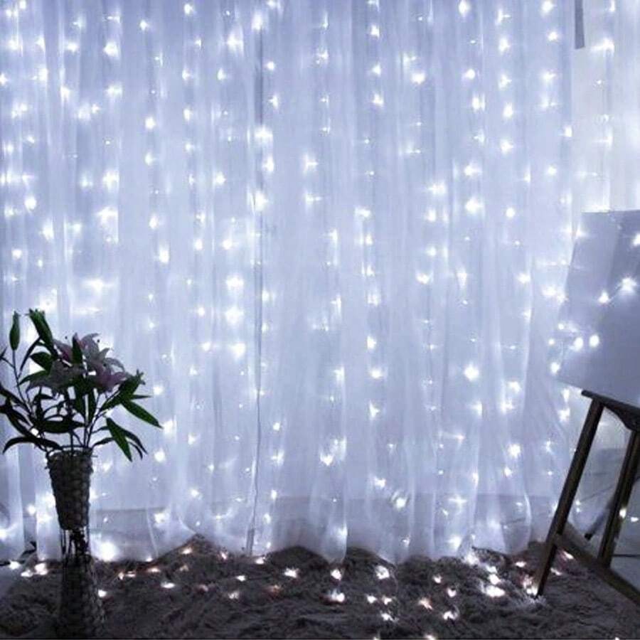 Bright Window Curtain String Lights, 300 LED 9.8ft X 9.8ft Multicolor Fairy Lights With 8 Lighting Modes, Waterproof Lights For Bedroom Party Wedding Home Garden Wall Decor(Hooks Not Included) - trắng - Xem 1
