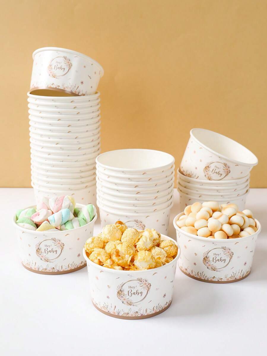 10个“嘿，宝贝”图案纸碗，爆米花碗，婴儿派对主题纸碗，冰淇淋碗，婴儿派对用品，糖果碗，一次性餐具，零食碗，男孩或女孩派对礼物，一次性食品容器，饼干烘焙碗，性别揭晓派对用品，一周岁生日派对用品，节日派对用品，厨房装饰
