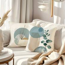 Pacote com 4 capas de almofadas decorativas com plantas abstratas e geométricas Boho - 45 x 45 cm, estampa de um lado, 100% poliéster com fecho de zíper e design moderno para sofá, sala de estar e quarto, sem enchimentos incluídos