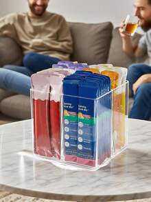1个透明饮料包收纳盒，桌面旋转茶包咖啡分隔收纳盒，可重复使用的咖啡站、橱柜、食品储藏室、台面、办公室、厨房、化妆品盒收纳盒。