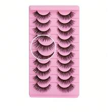 10 Pairs Of 6-14mm False Eyelashes! Curly And Thick Super Adhesive -3D, Reusable, Soft, Lightweight, Artificial Mink Eyelash, Suitable For Date/Travel/Photography, Amplify Your Eyes To Show Vitality, Exquisite Eye Makeup, No Style Selection - 濃密款 - 查看 6