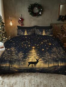 Bộ chăn ga gối in kỹ thuật số họa tiết cây thông Noel, quà tặng, bông tuyết, hươu, ông già Noel, mềm mại và thoải mái, thích hợp cho phòng ngủ, phòng khách, phòng trò chơi, khách sạn, ký túc xá trường học - Nhiều màu - Xem 4