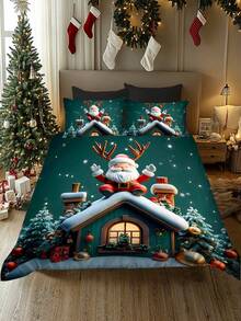 2/3 pcs Set Sprei Duvet Bermotif Pohon Natal, Kado, Kepingan Salju, Rusa, Santa Claus dengan Cetakan Digital, Lembut & Nyaman, Cocok Untuk Kamar Tidur, Kamar Tamu, Ruang Bermain, Hotel, Asrama - MultiWarna - View 2