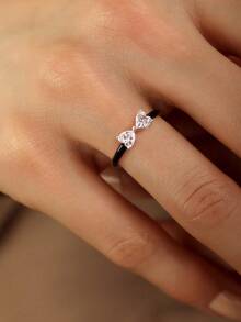 1 chiếc nhẫn hình trái tim nơ bướm sang trọng, nhẹ, bóng bẩy, làm từ bạc sterling 925, nhẫn nữ, món quà trang sức thanh lịch dành cho phái nữ, thích hợp cho Ngày Valentine, Sinh nhật hoặc đeo hàng ngày. - Nhẫn kim cương hình trái tim - Xem 4