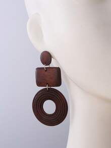 Pendientes largos de madera natural con diseño geométrico al estilo occidental para mujeres, perfectos para vacaciones en la playa, fiestas, viajes, festivales, uso diario y como regalo - Café integral - Ver 7
